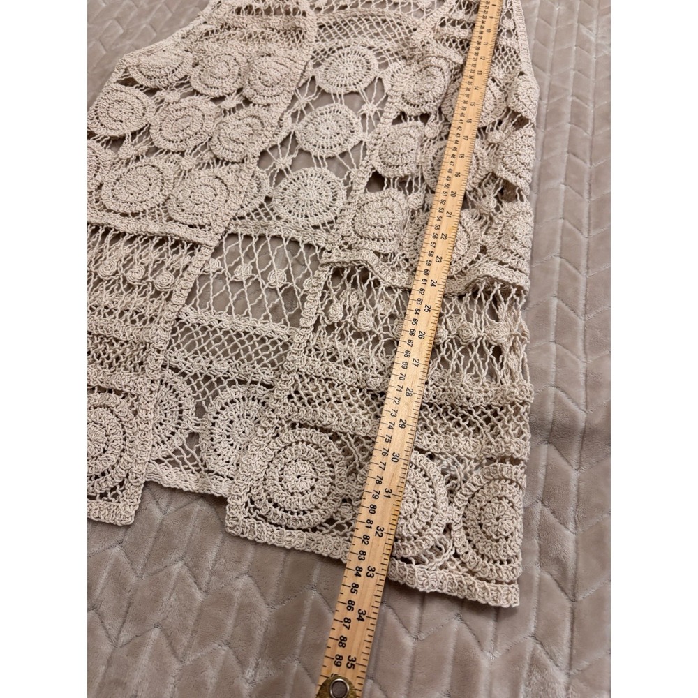 YAIRA Cotton Crochet Duster Open Front Cardigan Tank Top M Coastal Cottagecore - Picture 12 of 13